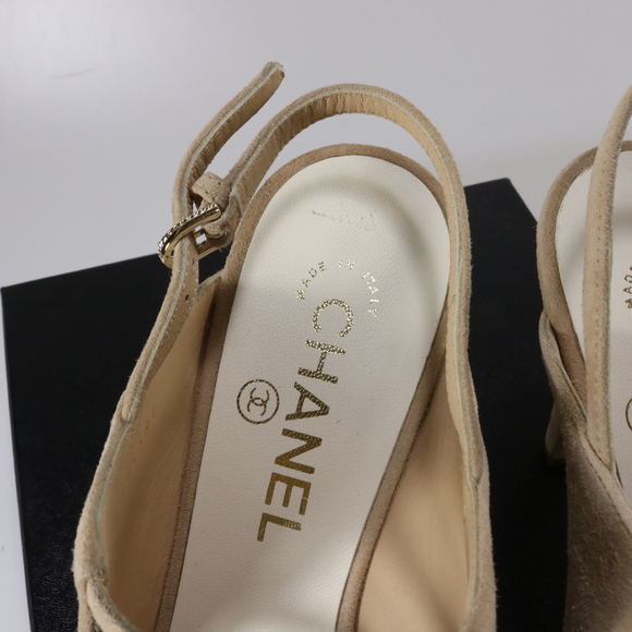 Chanel 19P 38 Beige Suede Nude pearl Centric Strappy Cage CC Logo Heels C867 - Picture 8 of 16